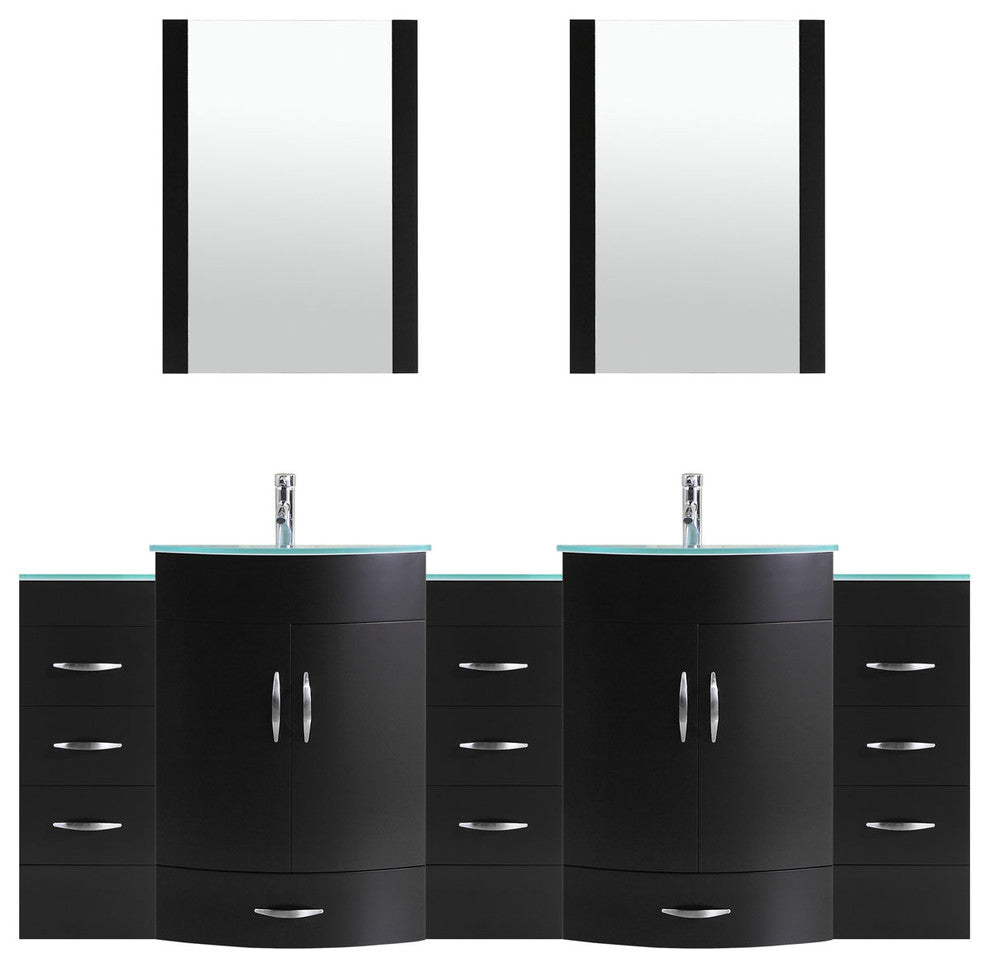 96" Black Vanity, 30" Double Sink Bases, Double 12 Drawer Bases, LV5-C20-96-B