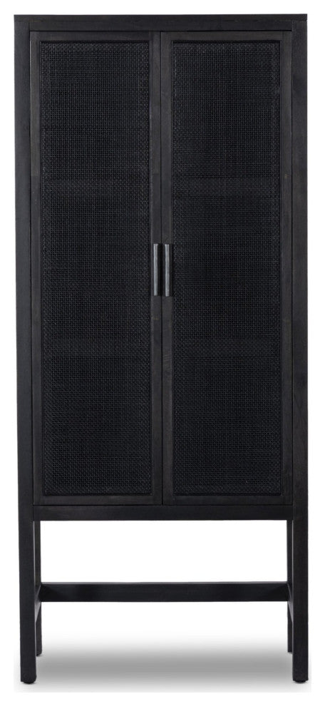 Caprice Narrow Cabinet Black Natural Cane, Black Wash Mango, Gunmetal