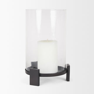 Price Large Matte Black Metal With Glass Hurricane Candle Holder