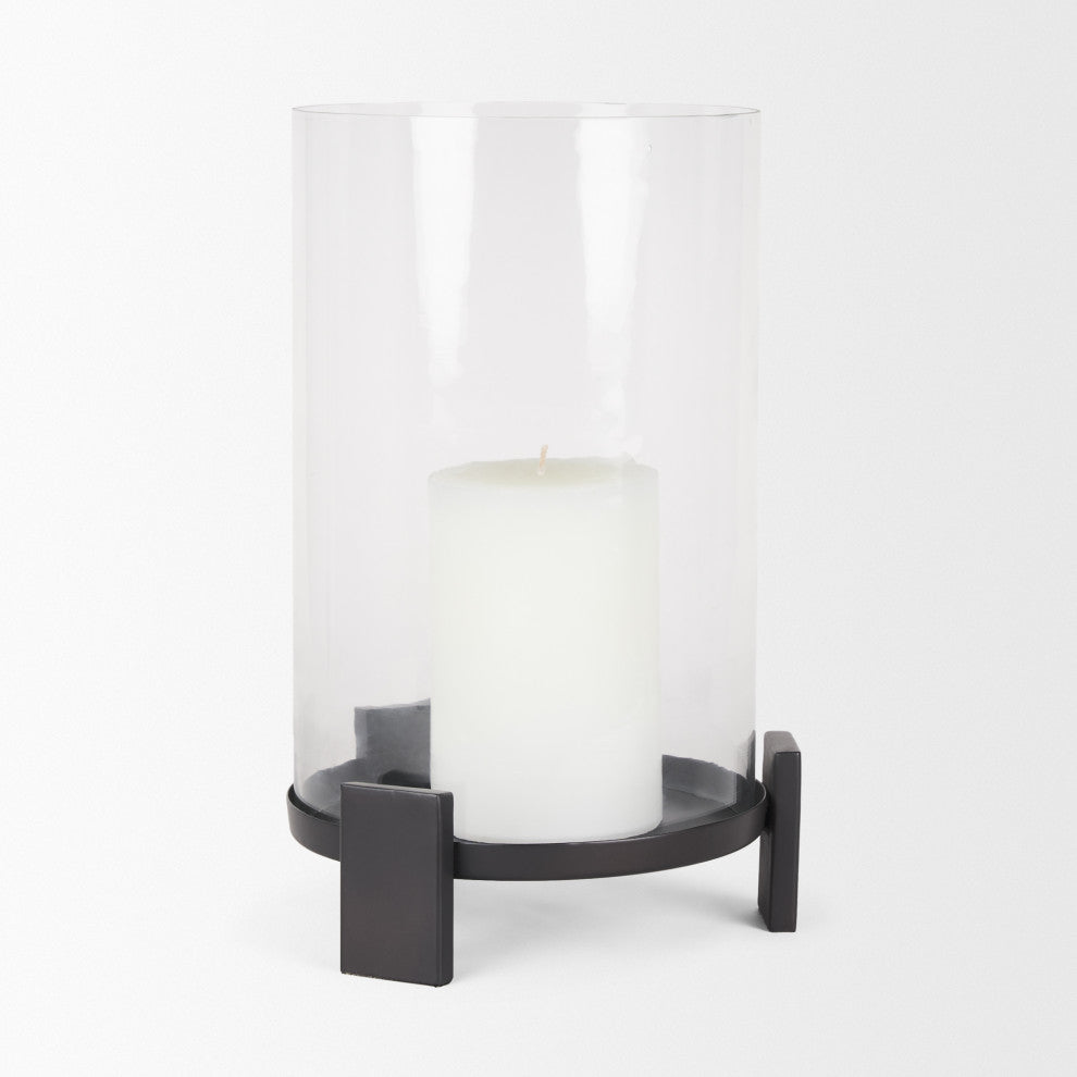 Price Large Matte Black Metal With Glass Hurricane Candle Holder