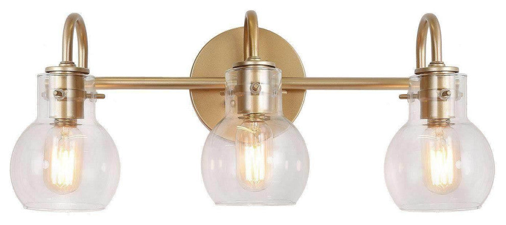 LNC 3-Light Matte Gold and Clear Glass Shade LED Modern Bathroom Vanity Light