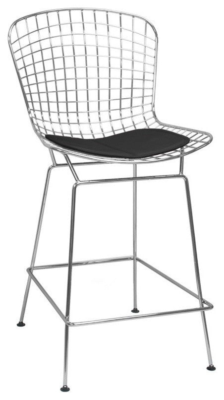 EZ Mod Chrome Wire Barstool, Pad: Black