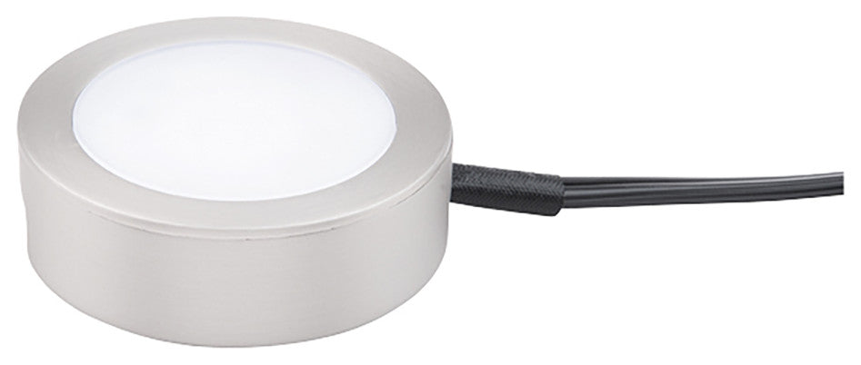 LED Puck Light, Brushed Nickel, Single 6" Lead Wire/6' Power Cord