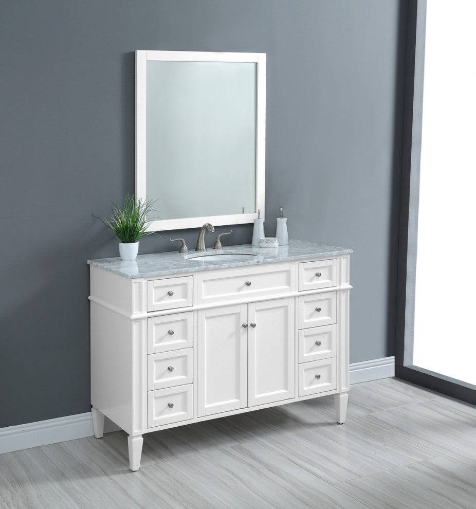 Home Living Vanity with Carrara White Marble Countertop, White, 48", Single Sink