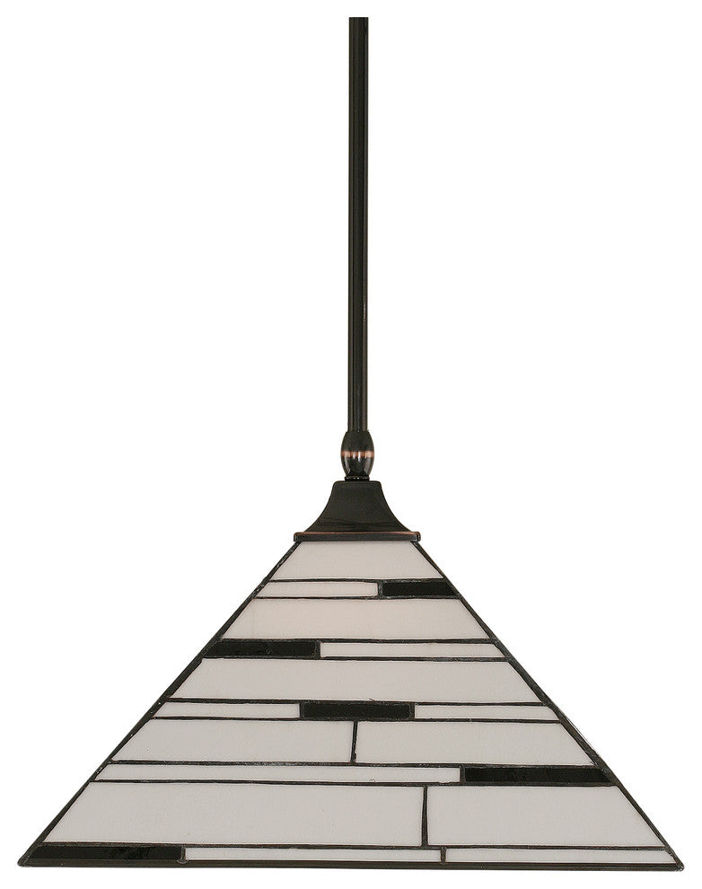 Stem Hung Pendant In Black Copper, 14" Pearl Ebony Tiffany Glass