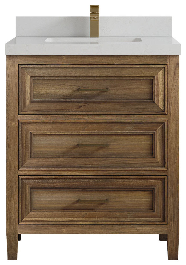Santa Monica 30 Single Sink Bath Vanity in Graywashed Teak 2" Carrara Quartz