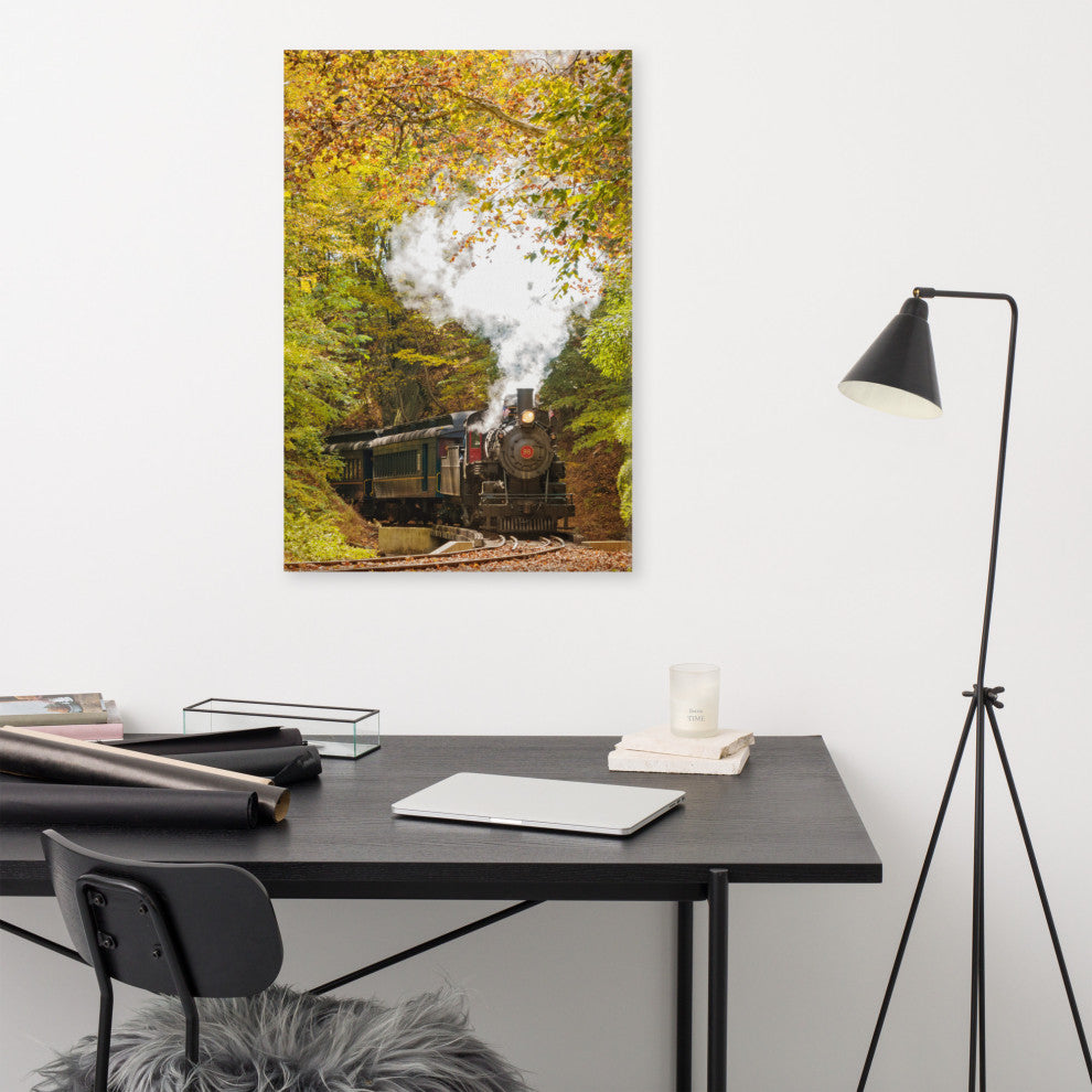 Steam Train with Autumn Foliage Landscape Photo Canvas Wall Art Print, 24" X 36"