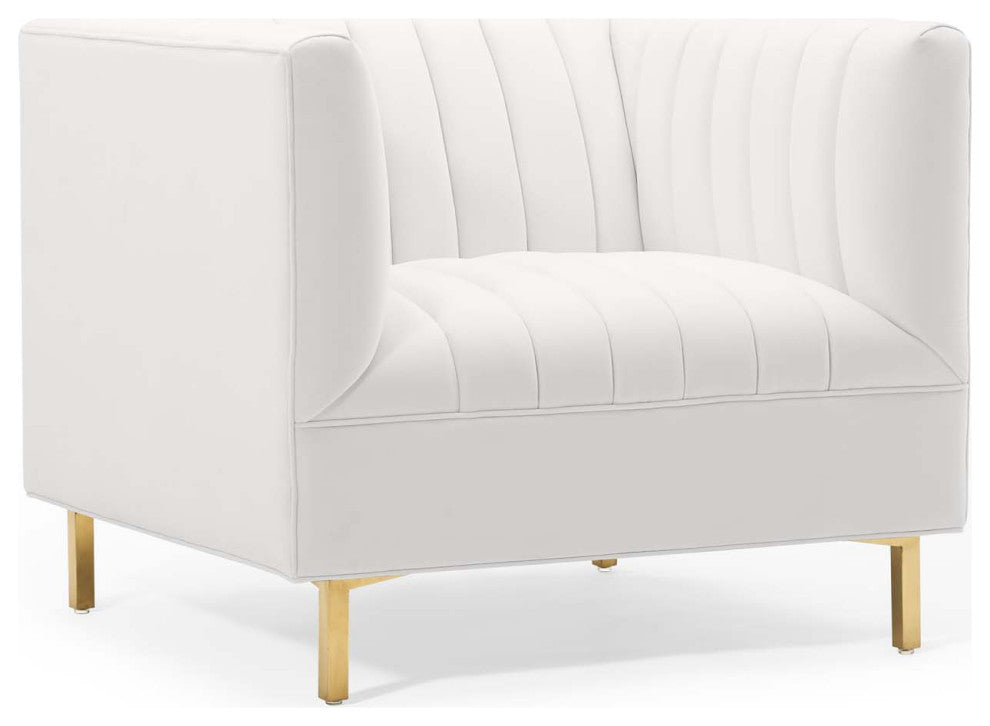 Shift Channel Tufted Performance Velvet Armchair - White