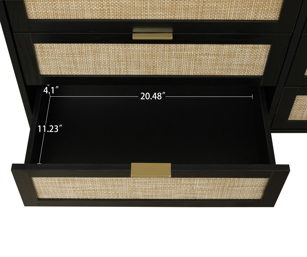 Modern 6 Drawer Dresser Wood Cabinet, Black
