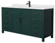 66"SGL Bathroom Vanity, Green, White Cult. Marble Countertop, Sink, Black Trim