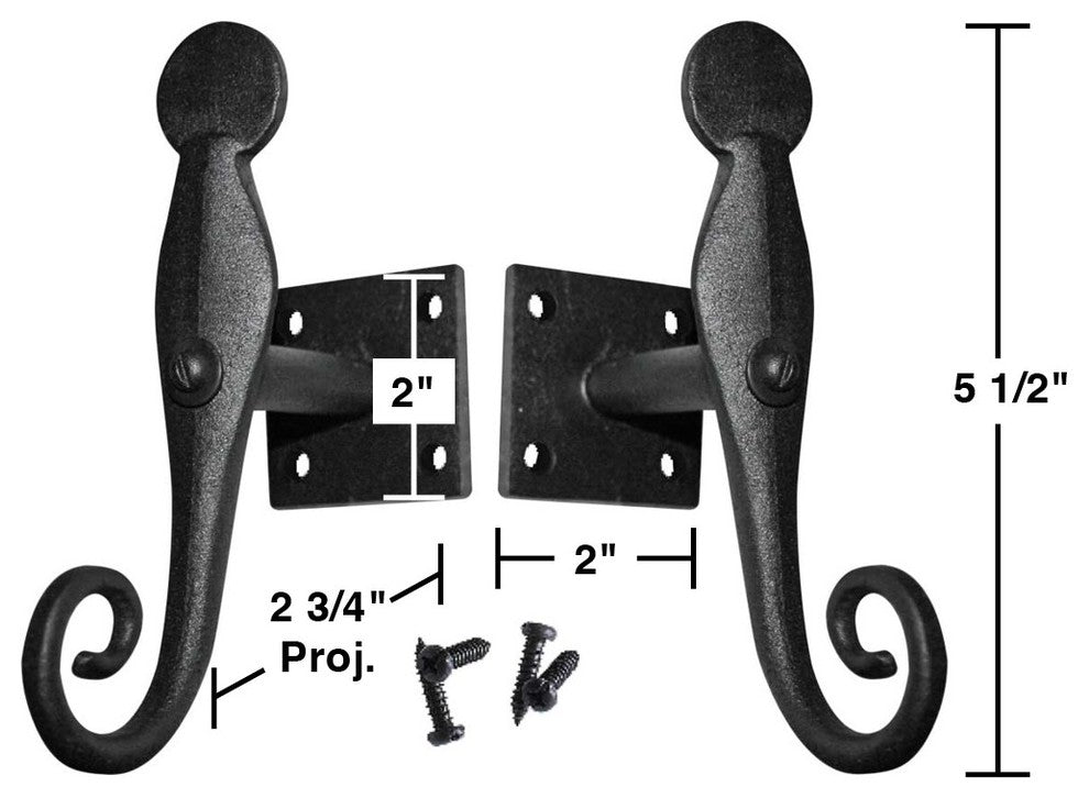 Black Shutter Dog Rat Tail Hand Forged Iron Rustproof Finish Set of 6