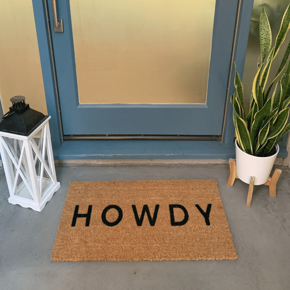 Nickel Designs Modern HOWDY Doormat, 18" x 30" inches, Black, Hand-painted
