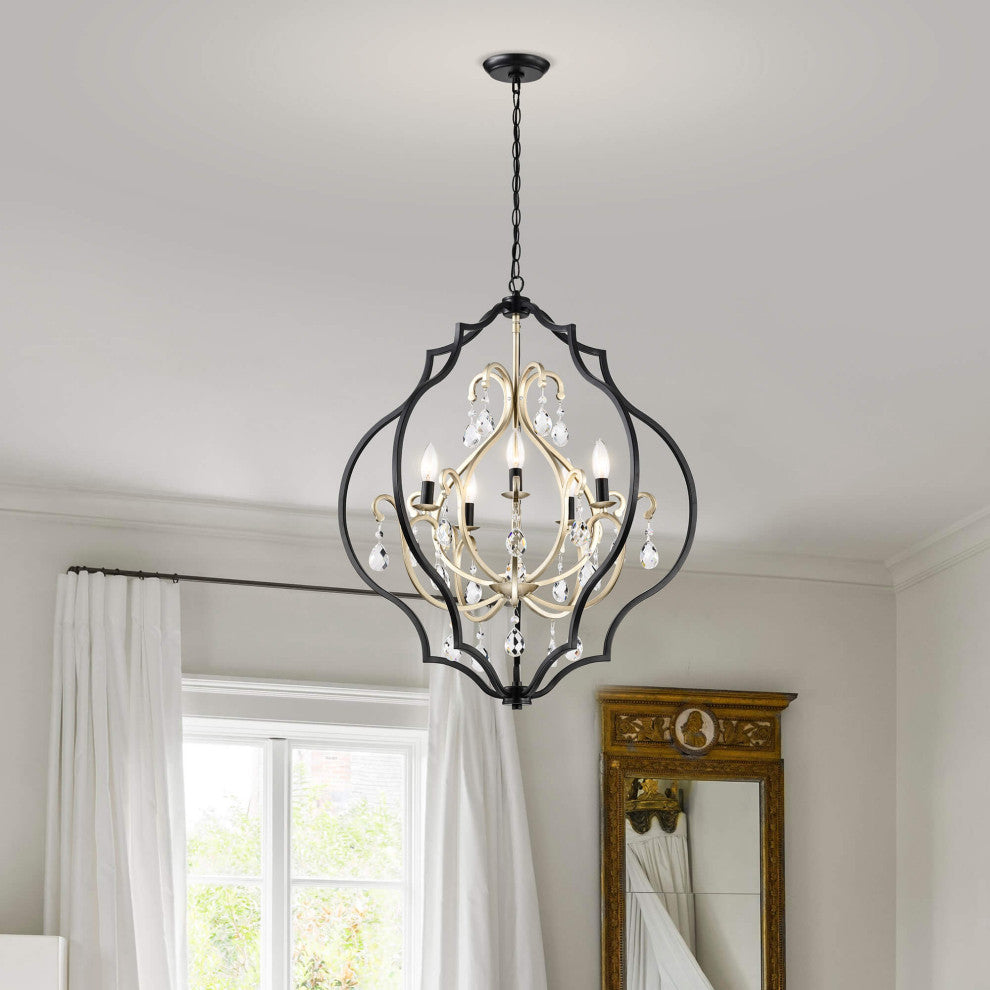 Carol Crystal Chandelier, Black and Brushed Silverish Champagne Finish