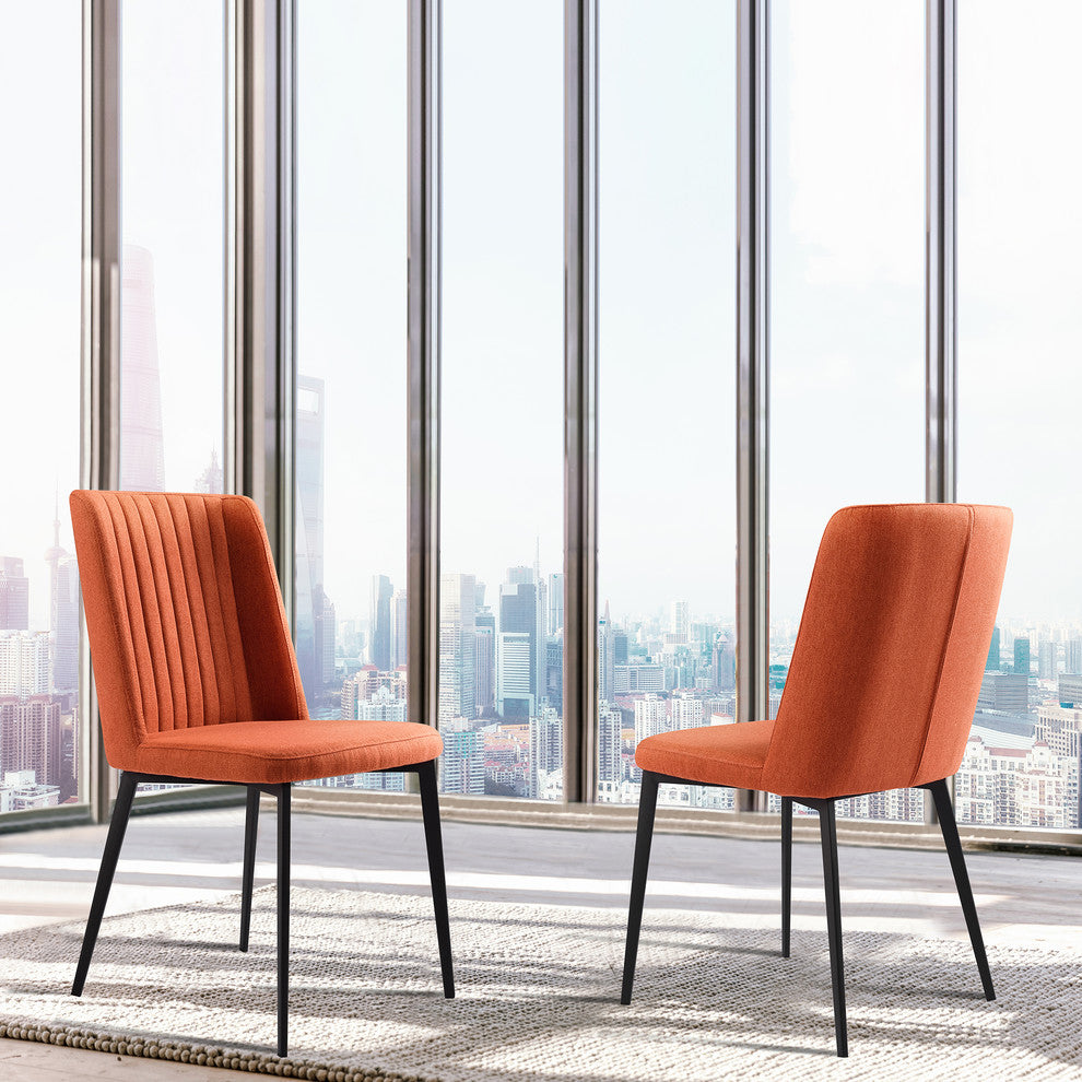 Arles Dining Chair, Matte Black Finish and Orange Fabric, Set of 2