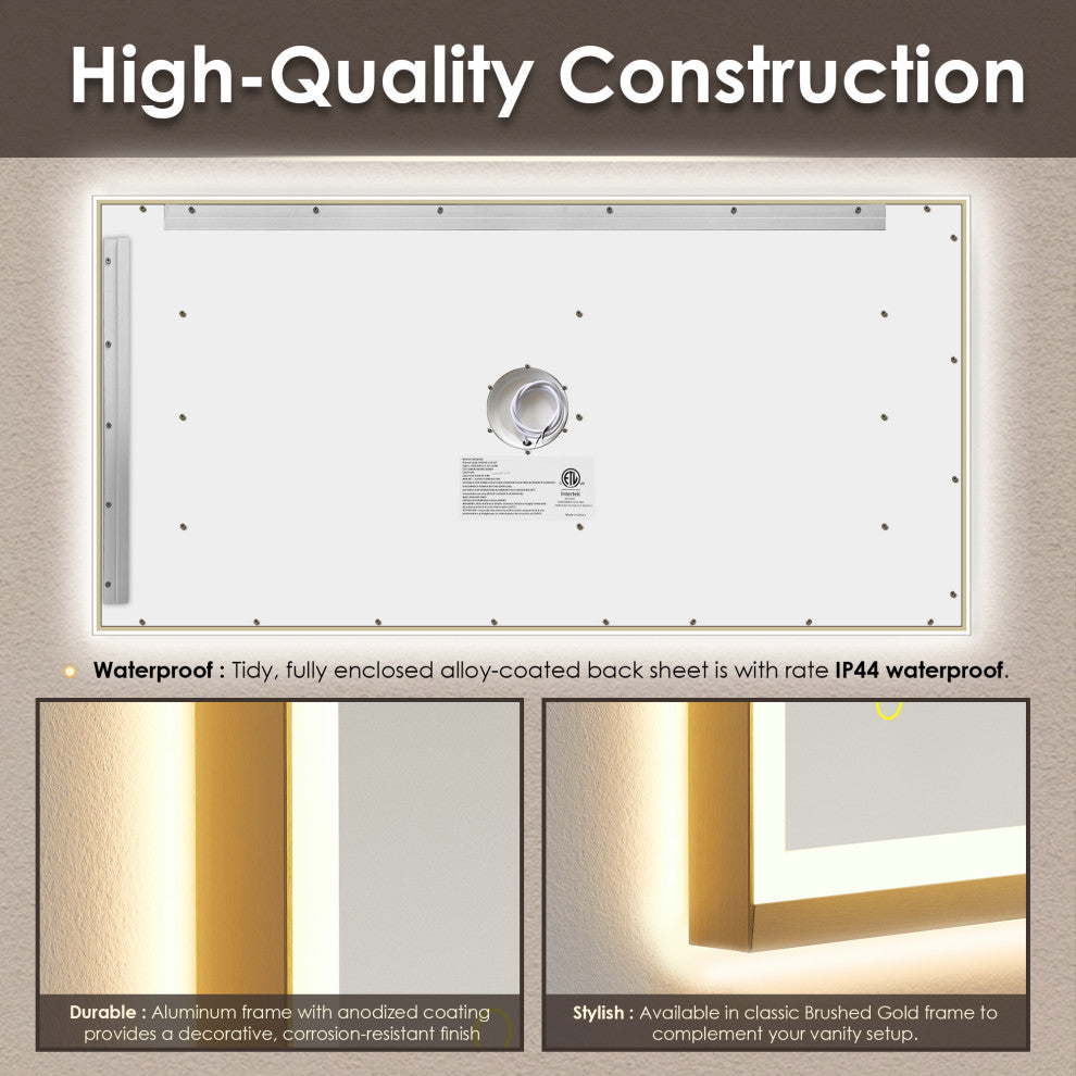 Apollo Anti-Fog Dimmable Vanity, LED Lighted Wall Mirror, Brushed Gold, 60"