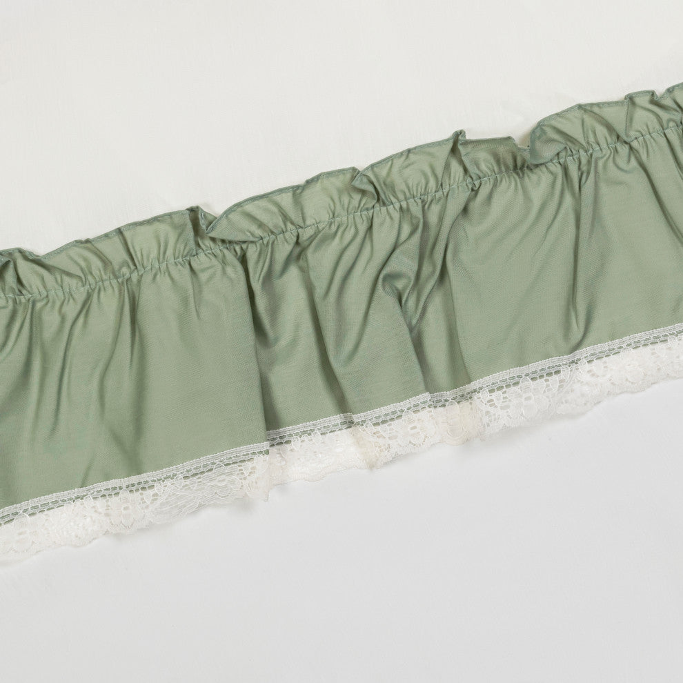 Madelyn Ruffled Victorian Priscilla Pair with Tiebacks, Sage, 100"x72"
