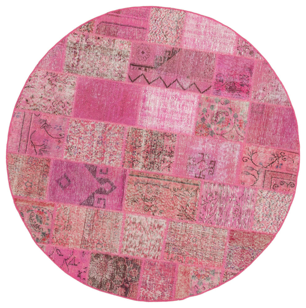 Rug N Carpet - Handmade Anatolian 6' 6" x 6' 6" Contemporary Round Patchwork Rug
