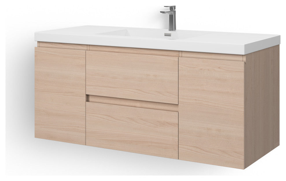 The Wynn Bath Vanity, Oak, 48", Single Sink, Wall Mount, Drawers/Doors