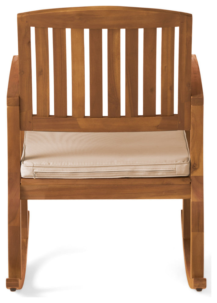 GDF Studio Sadie Outdoor Acacia Wood Rocking Chairs with Cushions, Set of 2