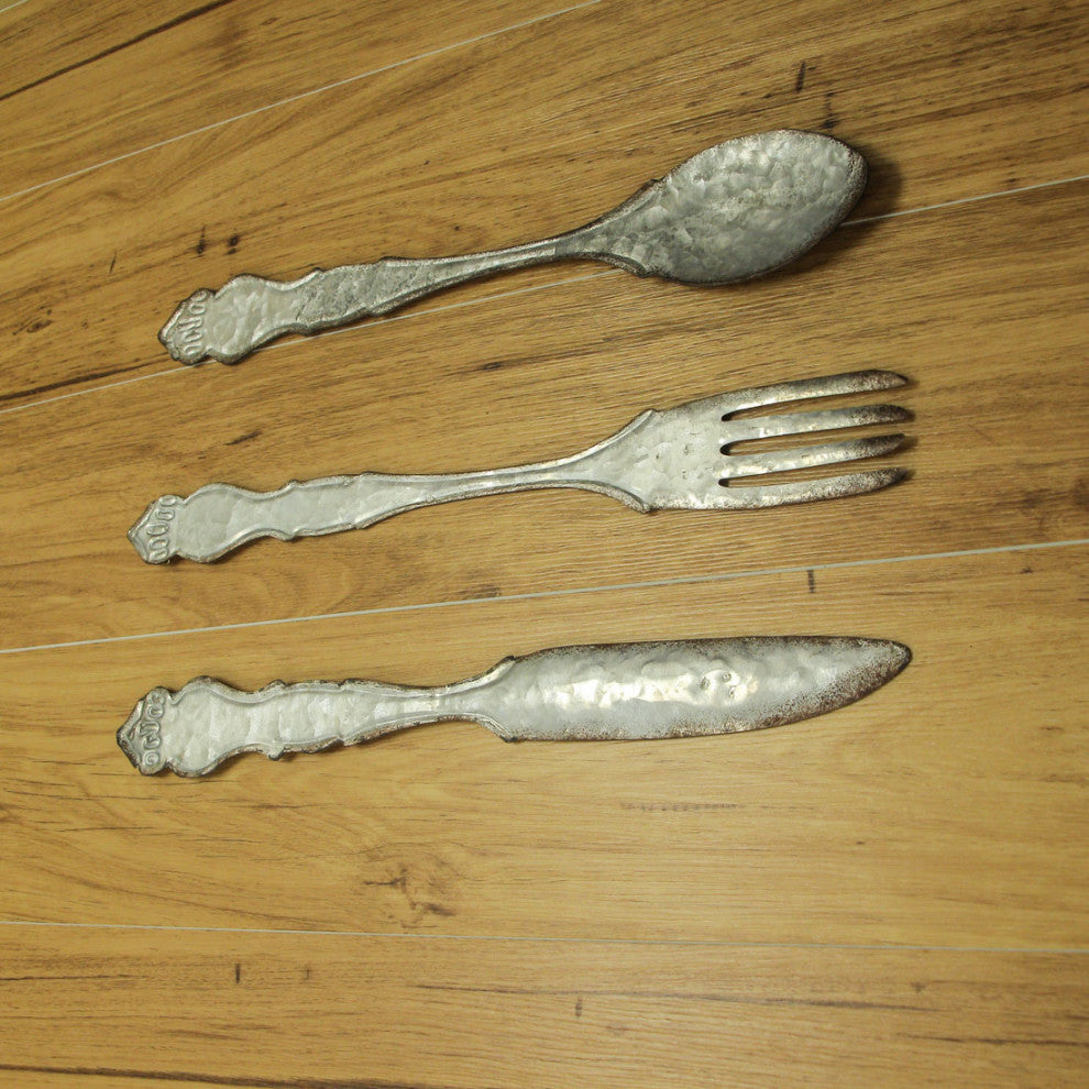 Giant Galvanized Metal Fork Spoon Knife Farmhouse Decor Kitchen Wall Hanging Se