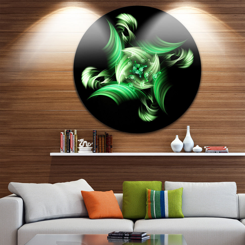 Rotation Of Small World Green In Black, Floral Disc Metal Wall Art, 23"