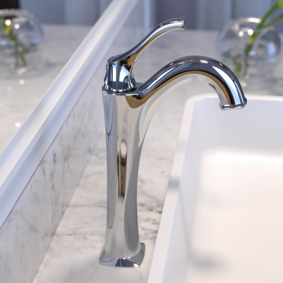 Kraus Arlo Single Handle Vessel Faucet, Pop Up Drain, Chrome, Set of 2