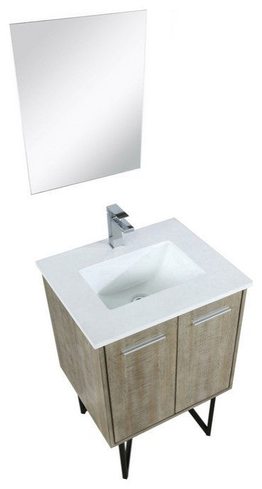 Lancy Modern 24" Rustic Acacia Square Sink Bathroom Vanity Set, Monte Chrome Fau