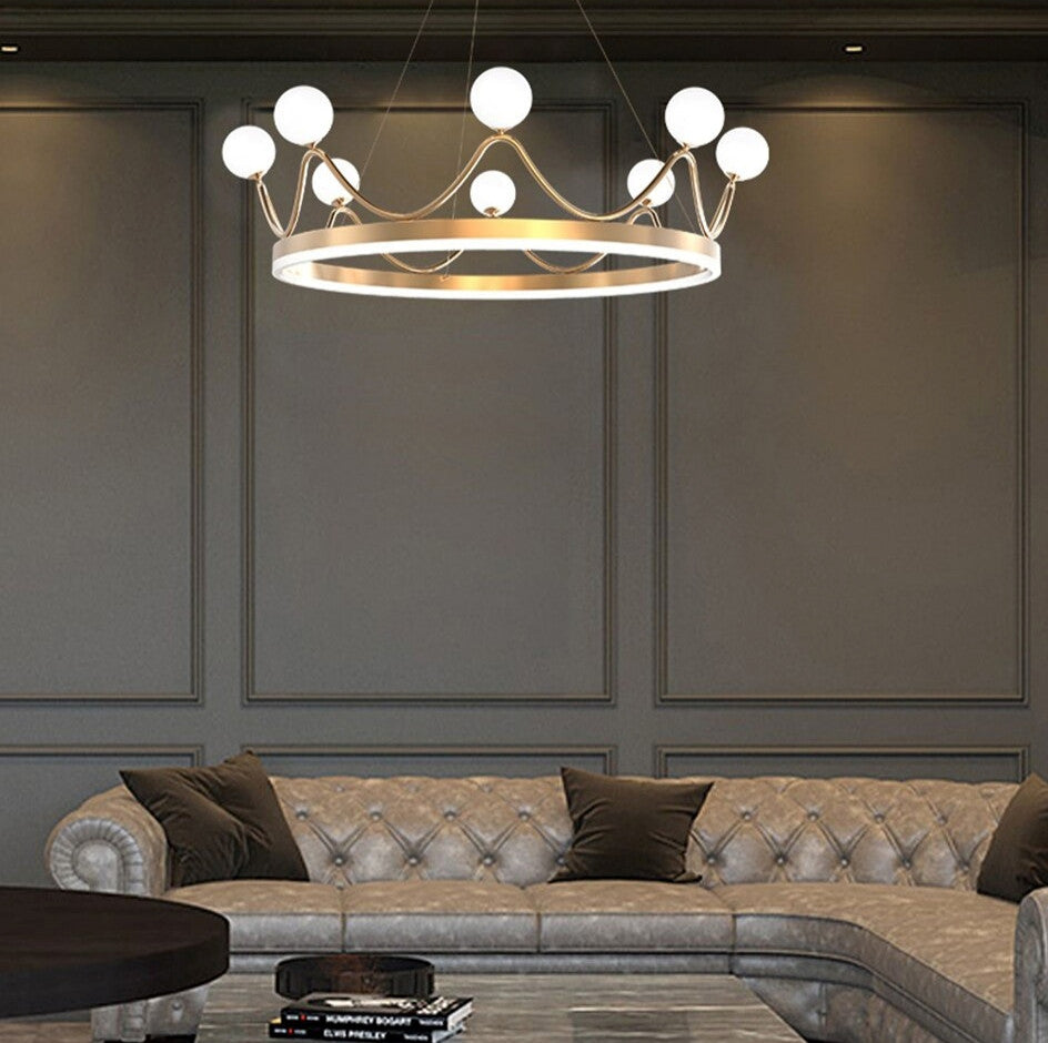 Zandobbio | Cute Crown Round Glass Chandelier for Bedroom, 8bulbs