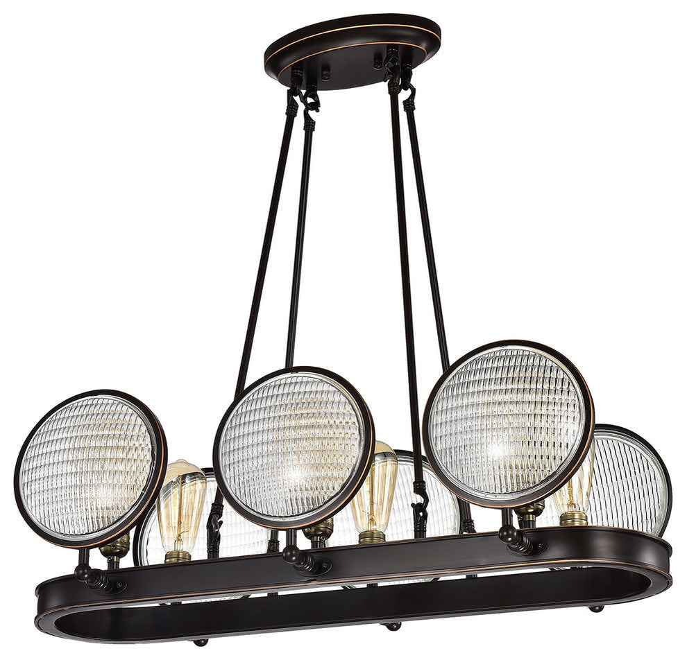 Cartweight 6-Light Oil Rubbed Bronze Semi-flush Chandelier With Headlight Glass