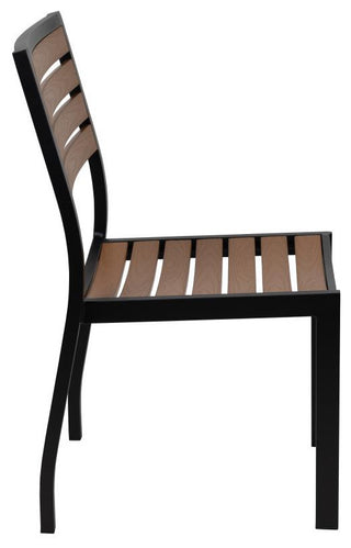 Lark 7 Pc Patio Set -4 Stacking Chairs, 30" x 48" Table & Umbrella with Base, Gr