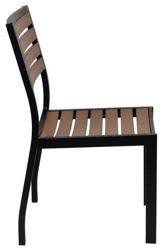 Lark 7 Pc Patio Set -4 Stacking Chairs, 30" x 48" Table & Umbrella with Base, Gr