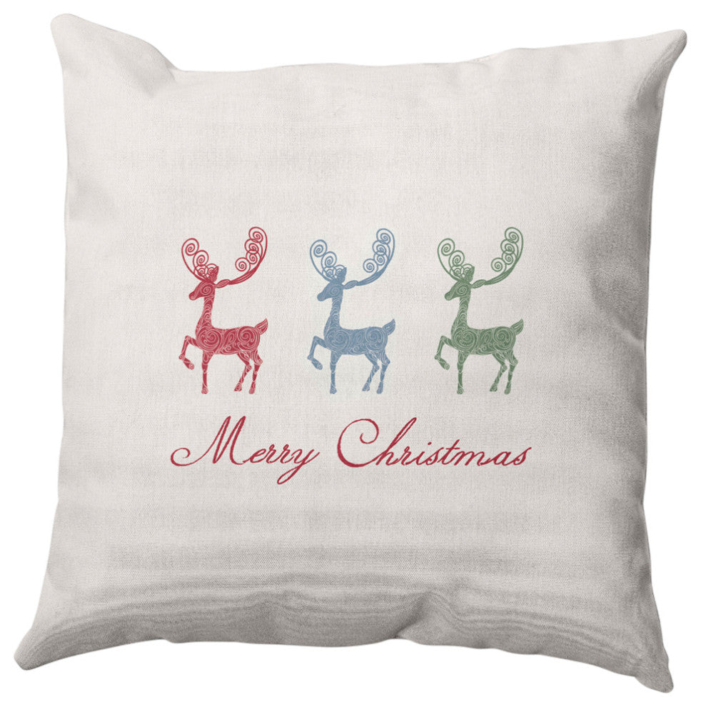 Merry Christmas Reindeer Decorative Throw Pillow, Multi-Green, 16"x16"