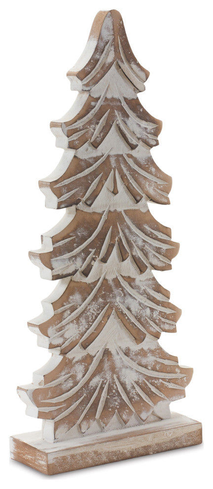 Wood Carved Pine Tree, 3-Piece Set