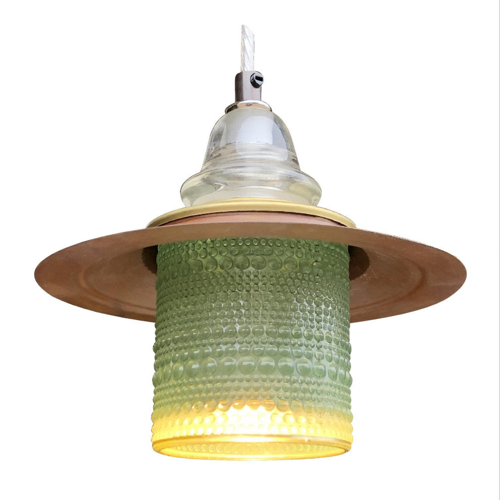 Bubble Glass Globe Pendant Lantern Metal Hood Insulator Bell Cap, Aqua