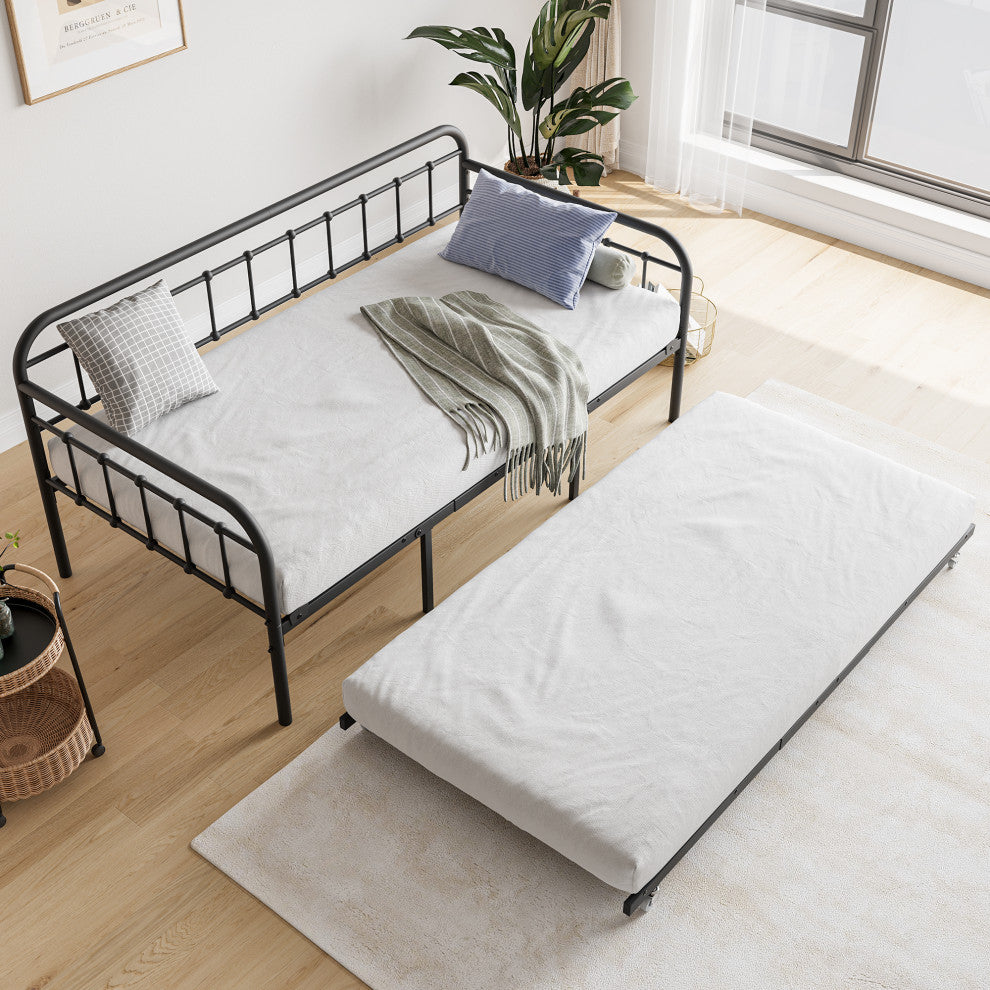 Gewnee Twin Size Metal Daybed Frame with Trundle