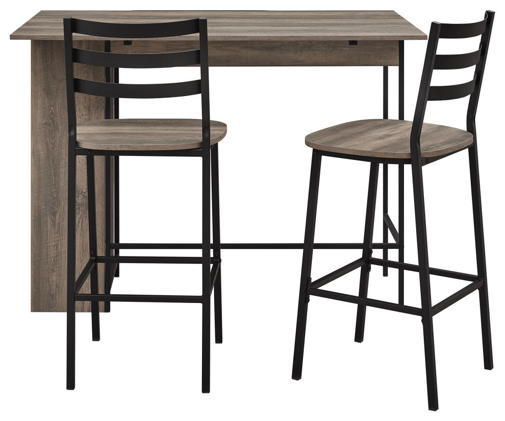 3 Piece Drop Leaf Counter Table Set, Gray Wash