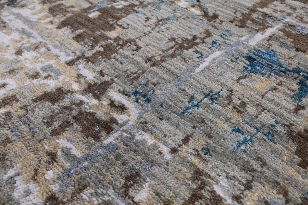 8' 1" X 10' 3" Wool and Silk Abstract Hand Knotted Rug Q9422