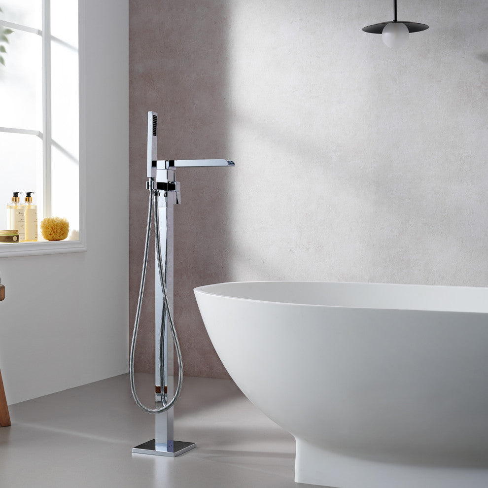 Camino Single Lever Handle Freestanding Floor Mounted Tub Filler, Polished Chome