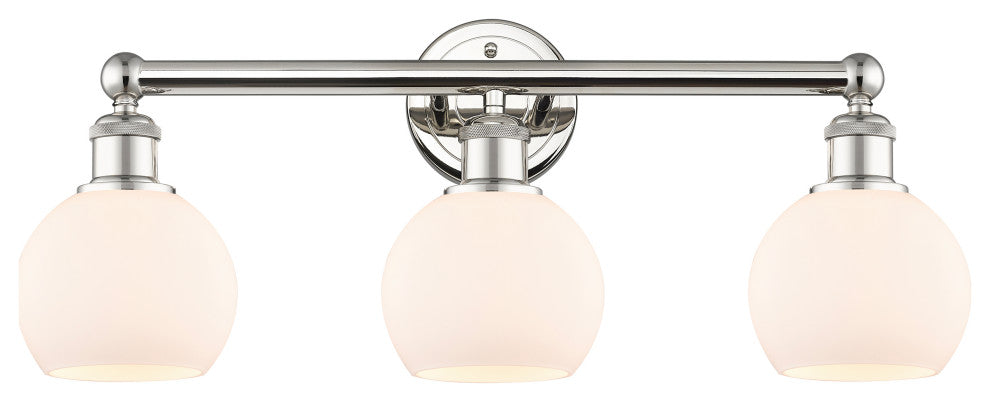 Athens 3-Light 24" Bath Vanity Light, Polished Nickel, Matte White