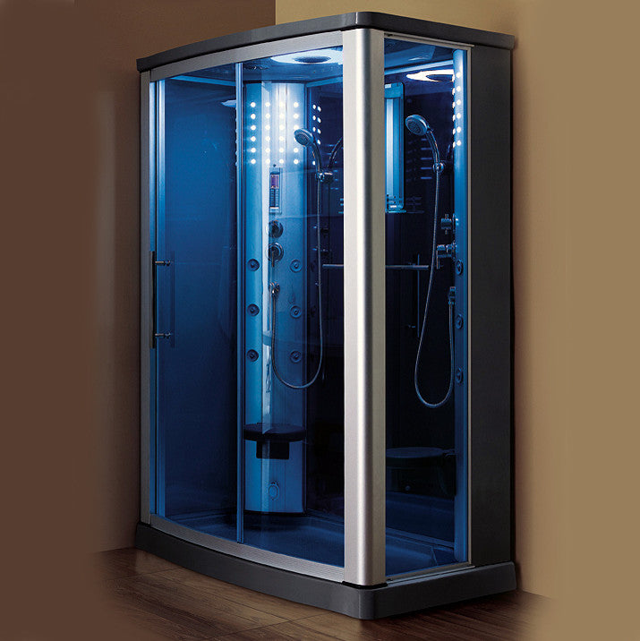 Walk-In Steam Shower, Blue Glass, 54"x35"x85"