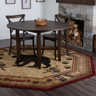 Black Bear Novelty Pattern Lodge Area Rug, Brown, 7'10'' Octagon