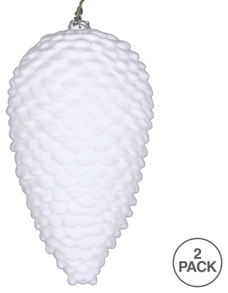 Vickerman Mt195711D 7" White Flocked Pinecone Christmas Ornament, Pack of 2