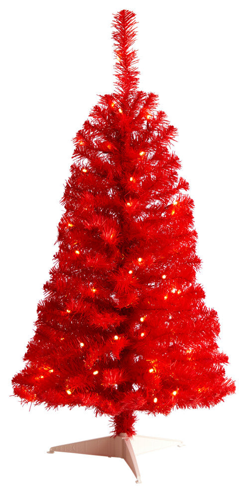 3' Red Artificial Christmas Tree With 50 LED Lights and 118 Bendable Branches