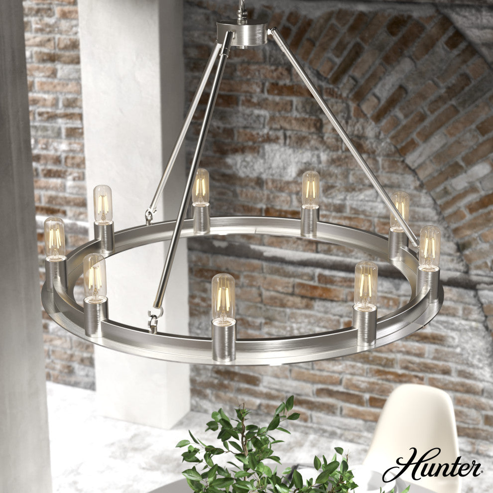 Hunter Saddlewood Brushed Nickel 8 Light Chandelier Ceiling