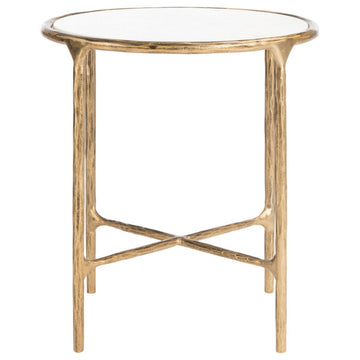 Safavieh Couture Jessa Forged Metal Round End Table, Brass/White