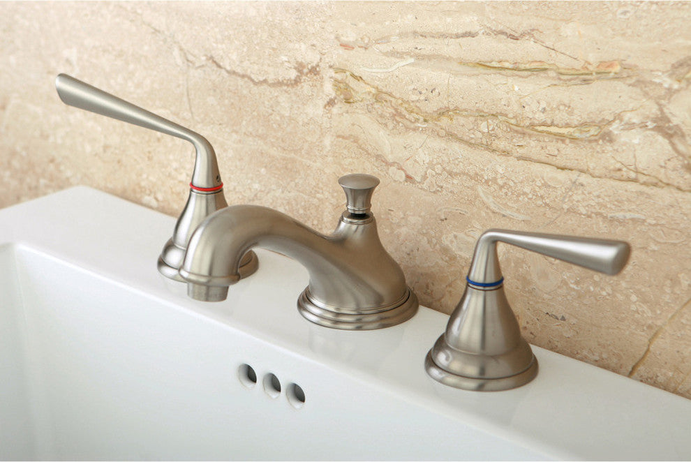 Kingston Brass Widespread Bathroom Faucet With Brass Pop-Up, Brushed Nickel