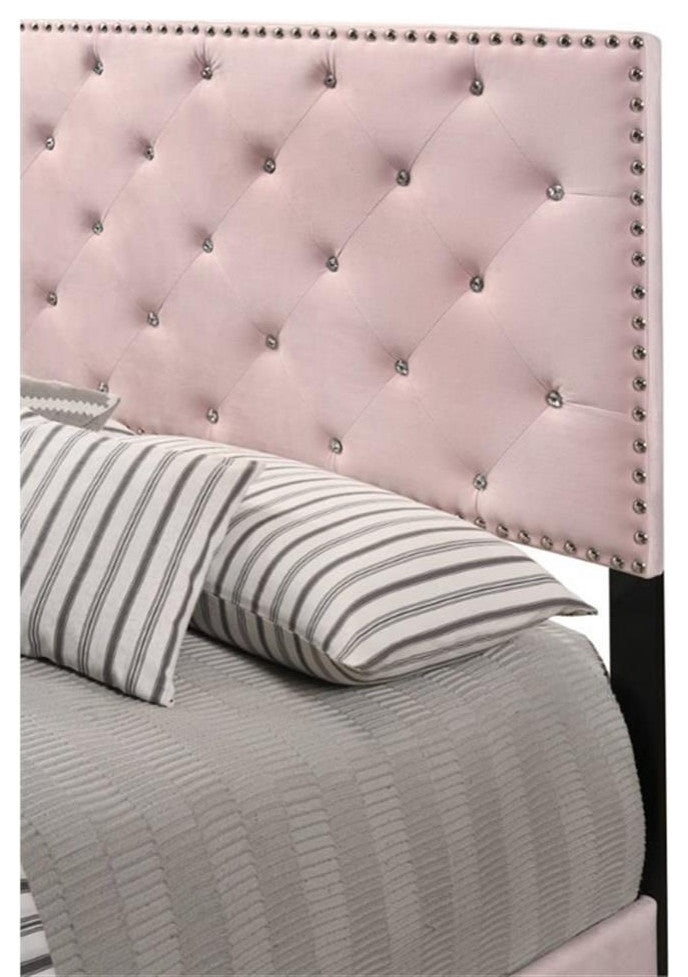 Glory Furniture Suffolk Velvet Upholstered Full Bed in Pink