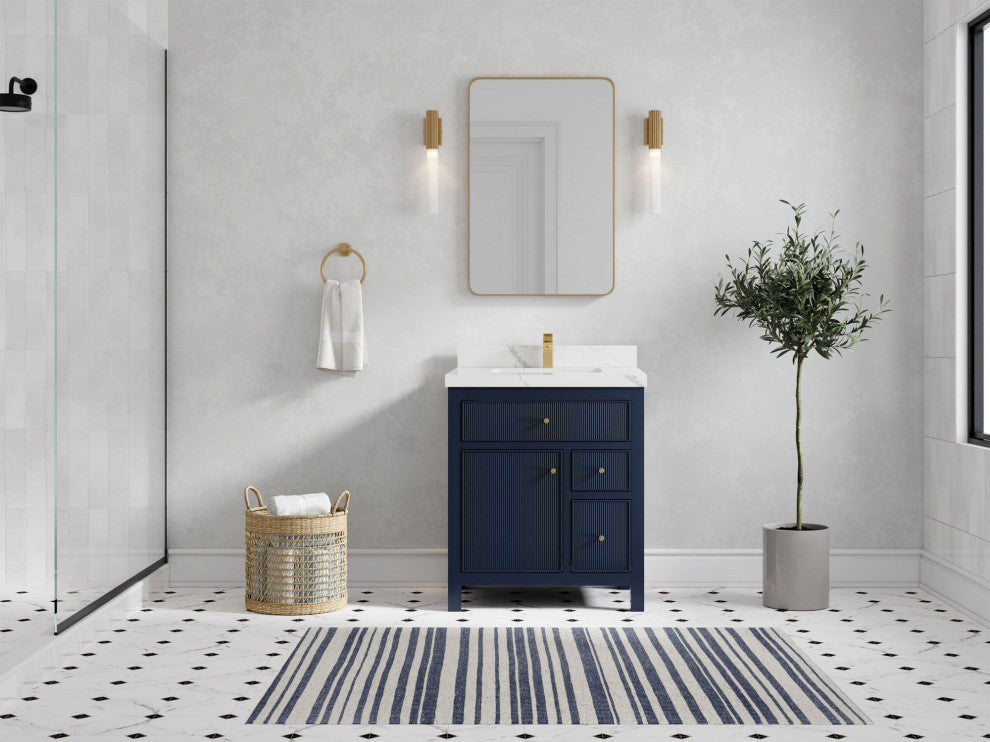 Sonoma 30 Single Sink Reeded Bath Vanity in Hale Navy Blue 2" Calacatta Laza
