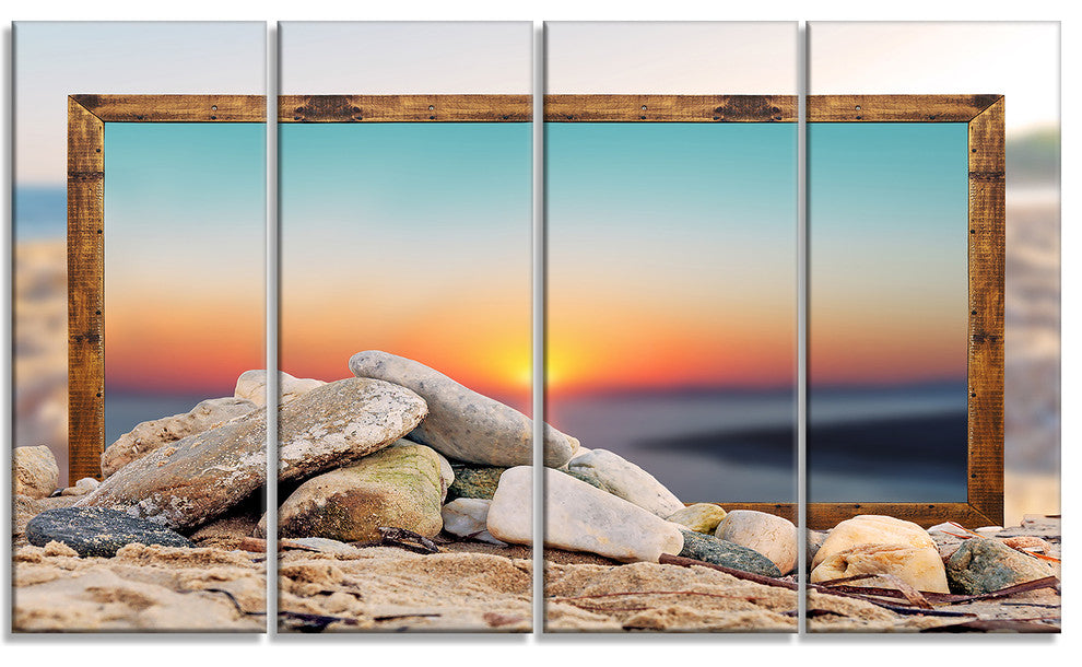 "Framed Blurred Beach" Seashore Art Canvas Print, 4 Panels, 48"x28"
