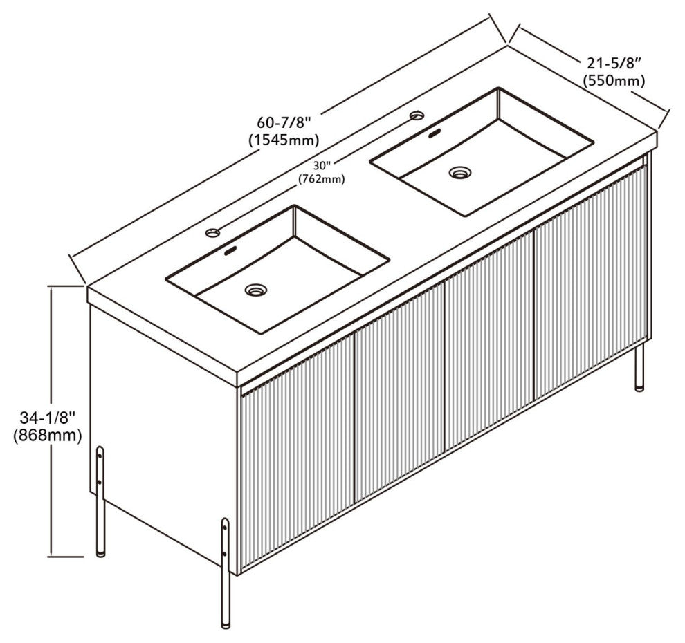 Flutie 60" Bathroom Vanity Set, Charcoal, Double White Sink